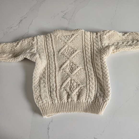 Vintage 100% Wool Aran Fishermans Irish Toddler Sweater Cable Knit Cream 24 Mos - Picture 6 of 6